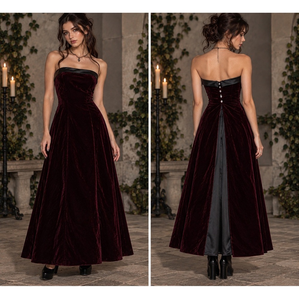 VTG Scott McClintock Burgundy Velvet Strapless Gown Dress 10 Gothic Y2K Romantic